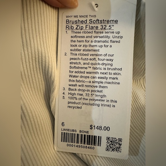 Lululemon Brushed Softstreme Ribbed Zip Flared Pant 32.5” – Bone | Size 6 | NWT - Picture 9 of 11